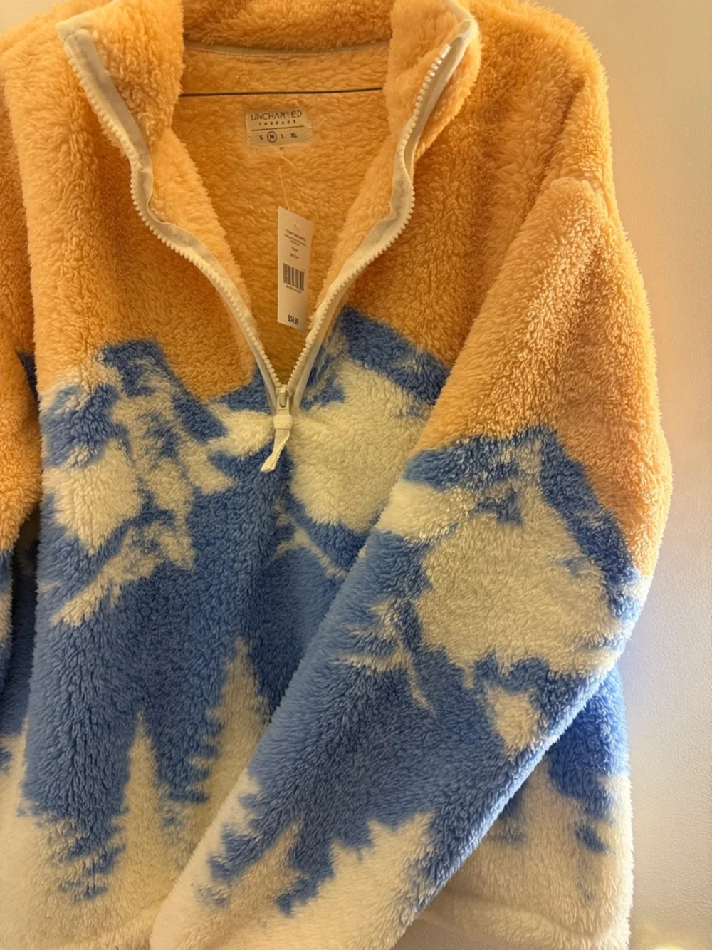 Women's Teddy Pullover Jacket - Peach, Blue & Cream - Picture 3 of 5